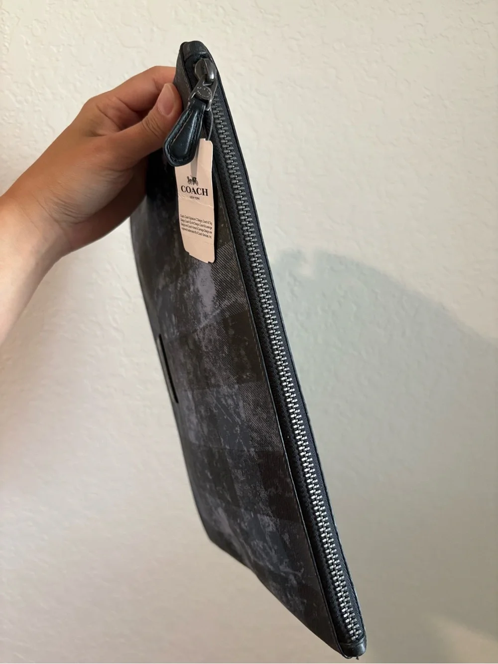 COACH Black and Gray Check Tablet Travel Pouch